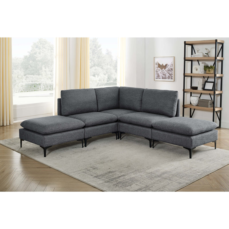 Canapé modulaire rembourré avec pieds en métal, Gris foncé