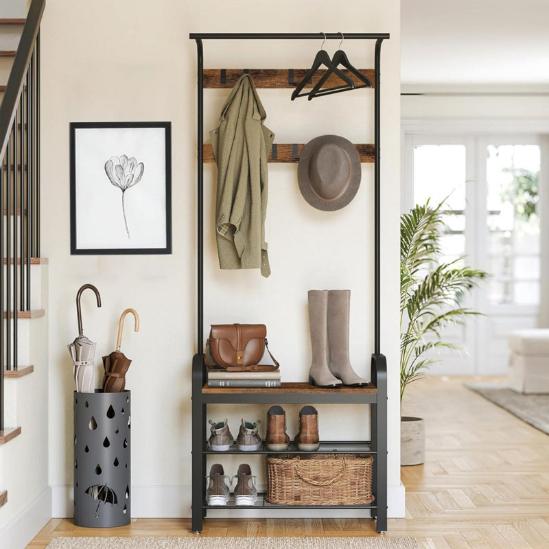 Rustic Brown and Black Industrial Hall Tree with Storage