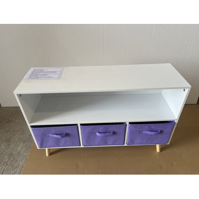 Kids Bookcase With Collapsible Fabric Drawers, Children's Book Display, Toy Storage Cabinet Organizer, White/Purple