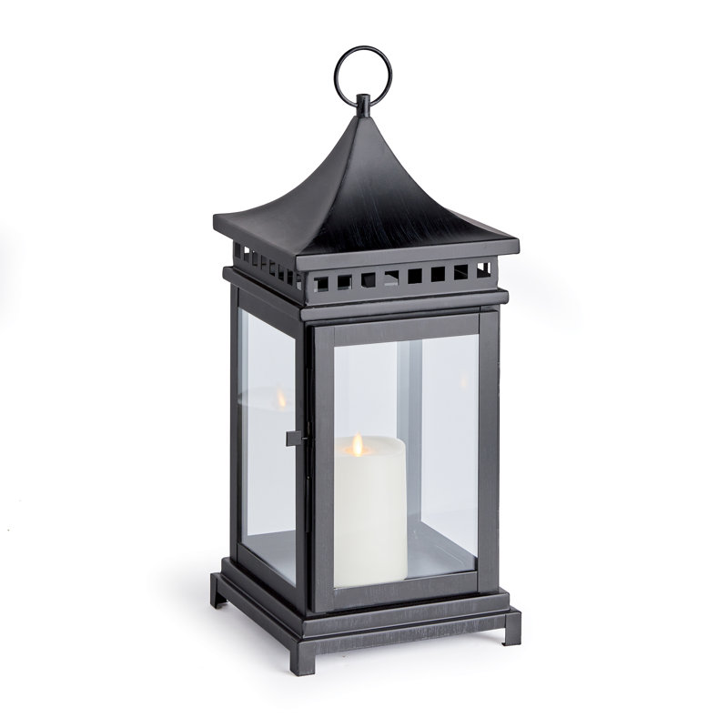 Stainless Steel Tabletop Lantern, 21" H x 8.25" W x 8.25" D