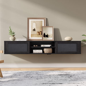 Modern Black Floating TV Stand up to 90" TV Wall Mount Media Console