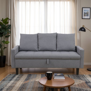 Modern Storage Loveseat Sofa, Upholstered 2-Seater Couch with pull out Storage in Light Gray Fabric for Living Room or Small Spaces