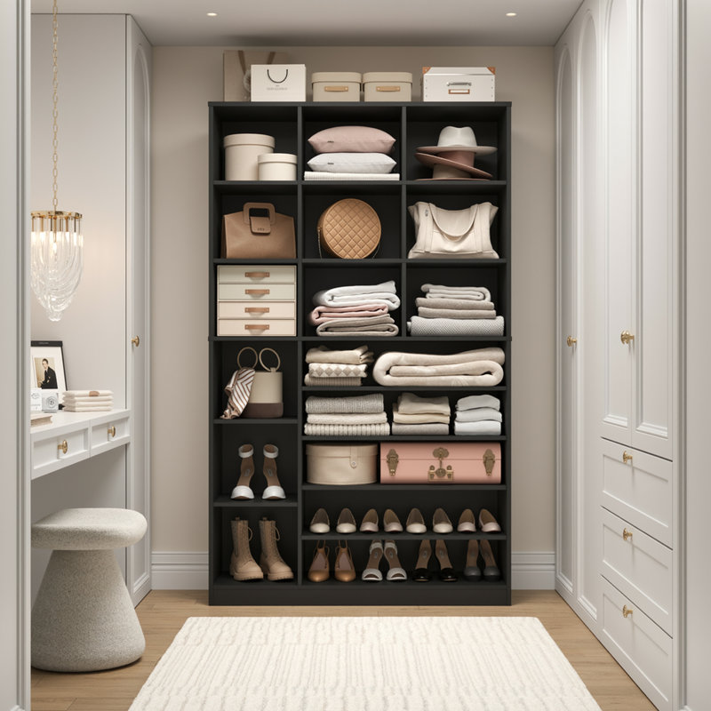 27 Pair Shoe Cabinet With Adjustable Shelves, 41.3"W X 73.6"H Shoe Storage Cabinet For Entryway, Bedroom, Living Room, Black
