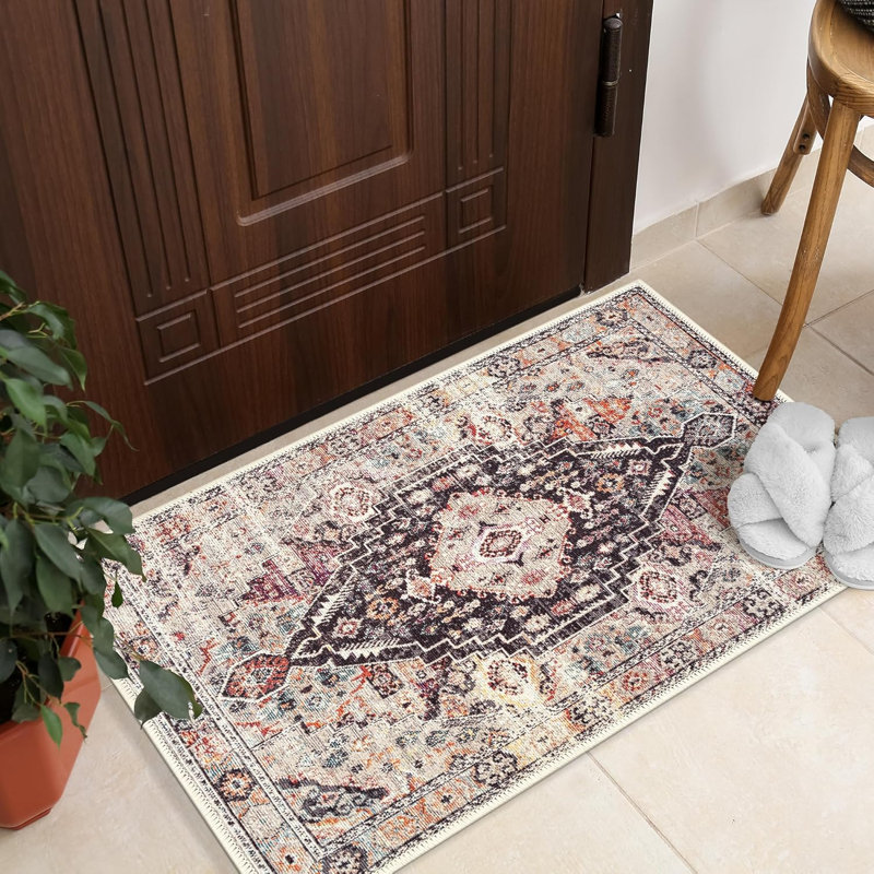 GLN Rugs Vintage Collection - Machine Washable Area Rug, Vintage Washable Rug, Non Slip Area Rug, Low Pile Living Room Rug, Bedroom Rug, Bathroom Rug - Easy Clean (Multicolor Rug)