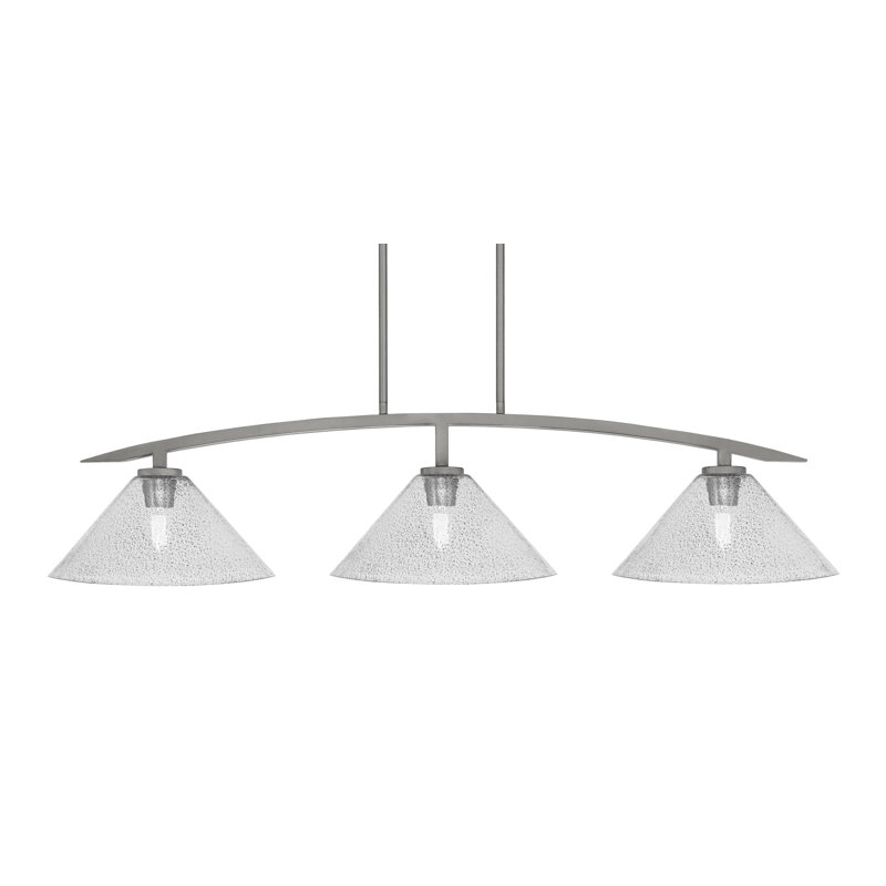 Luminaire pour îlot de cuisine 3 lumières kurve au fini graphite avec verre à bulles de 12 po, Noir / transparent