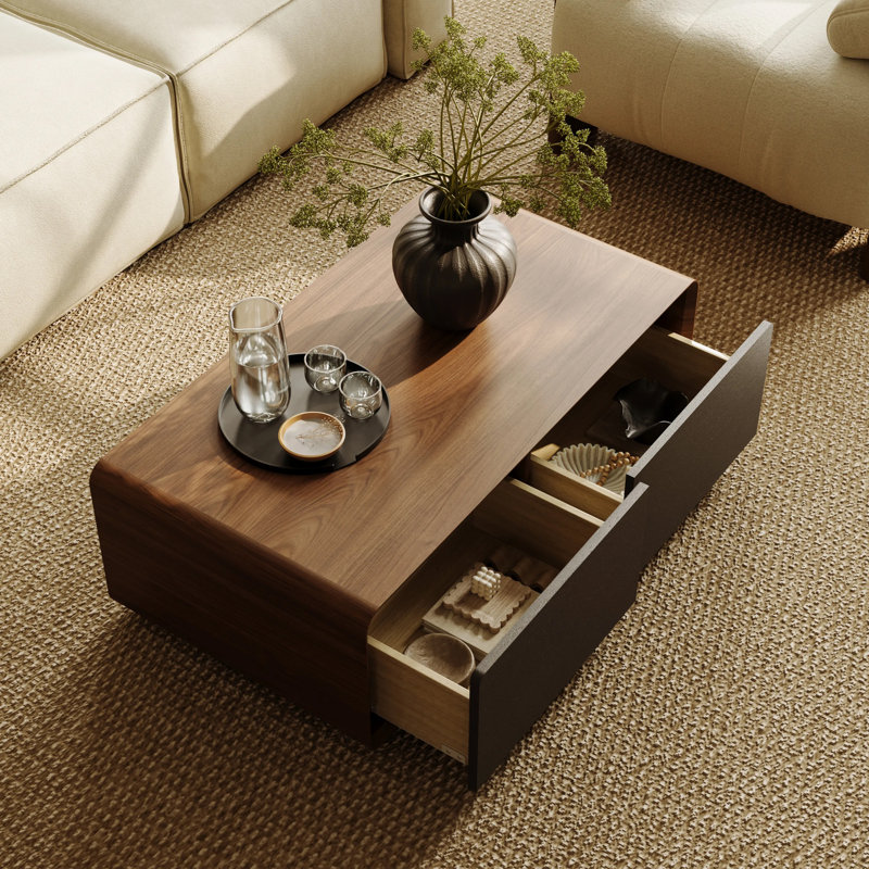 Xhevat Block Coffee Table with Storage, Fully Assembled, Brown/Black