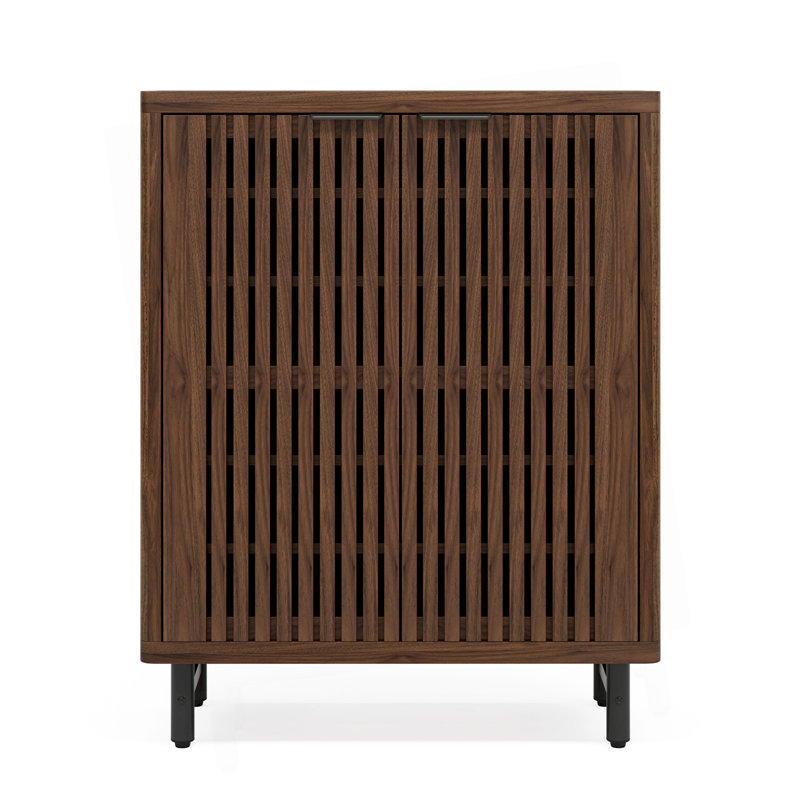 Armoire à chaussures 33,46 po en bois de noyer foncé moderne à 6 niveaux avec portes à persiennes, Noyer foncé