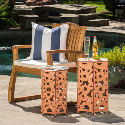 2 pièces de tables d'appoint, mobilier d'extérieur en fer orange, 14,11 po de profondeur x 12,79 po de largeur, 22 po de hauteur et 12 po de profondeur, 10,50 po de largeur, 18,25 po de hauteur, ensemble de tables d'assemblage, meubles pour la décoration intérieure, 14,11 po