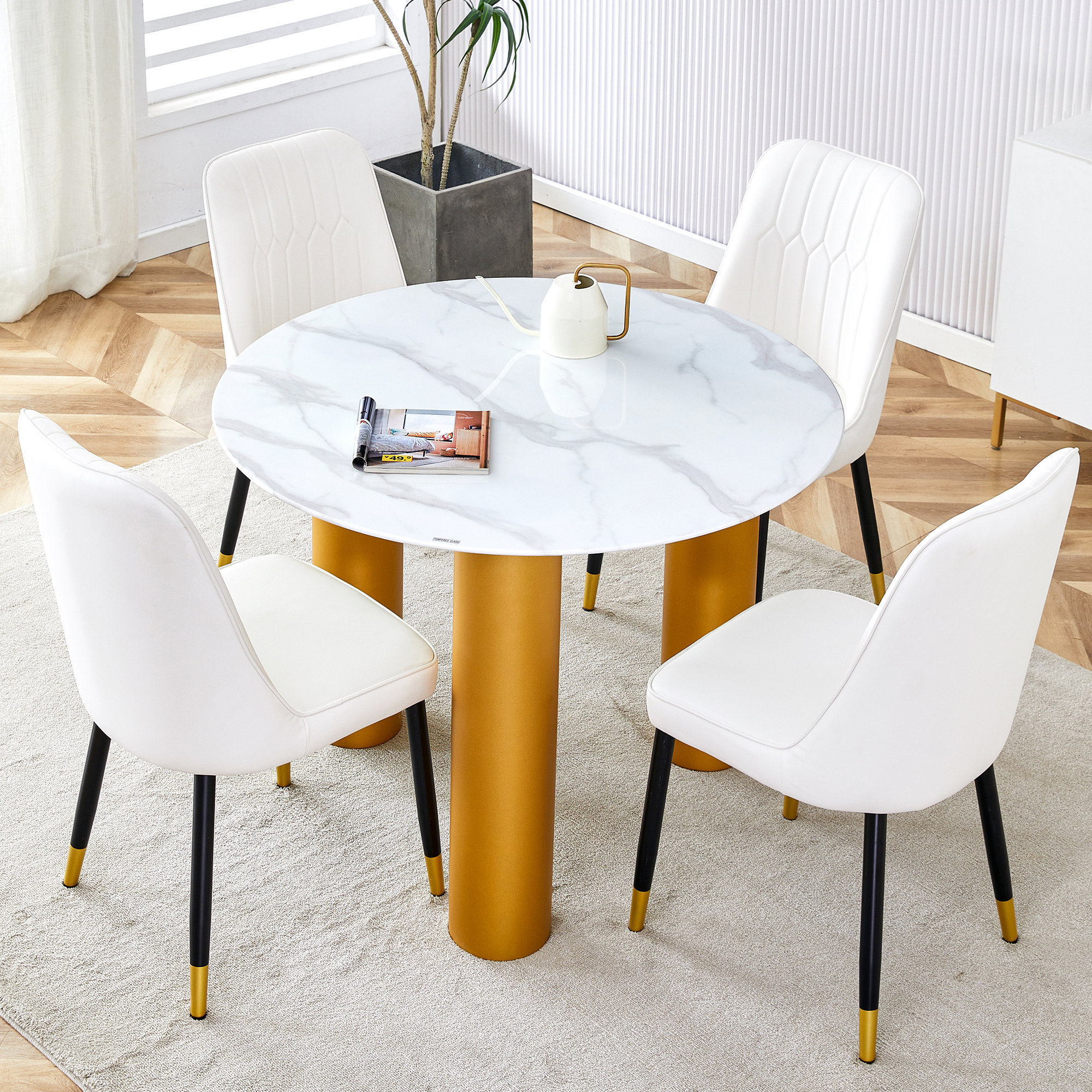 Ebern Designs Round Dining Table Faux Marble - Wayfair Canada