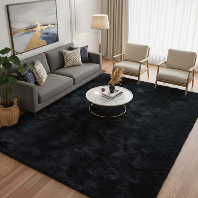 5x7 Black Shag Rug Ultra Soft Fluffy Non-Slip Indoor Carpet for Living Room