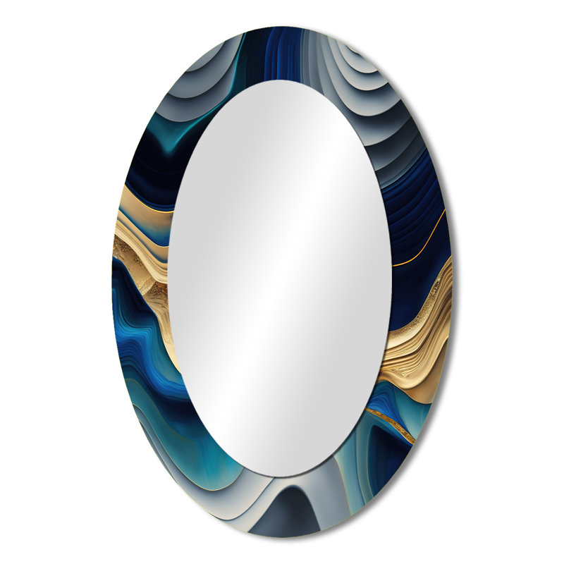Décoration vibrante agate bleue et dorée I - miroir ovale bleu, 36 po x 24 po