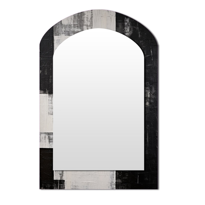 Abstract Ebony Echoes I - Abstract Shapes Asymmetrical Decorative Wall Mirror, Modern Arch Mirror, Printed Metal Art