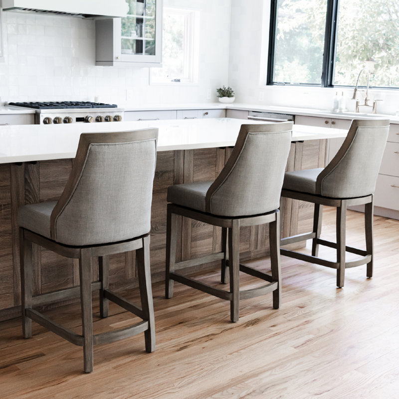 Maven Lane Vienna Swivel Stool with Fabric Upholstery, Counter Stool (26" Seat Height), Reclaimed Oak