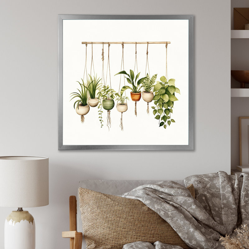 Impression sur toile de plantes botaniques suspendues, H 16 po x l 16 po x P 1 po, Cadre flottant doré
