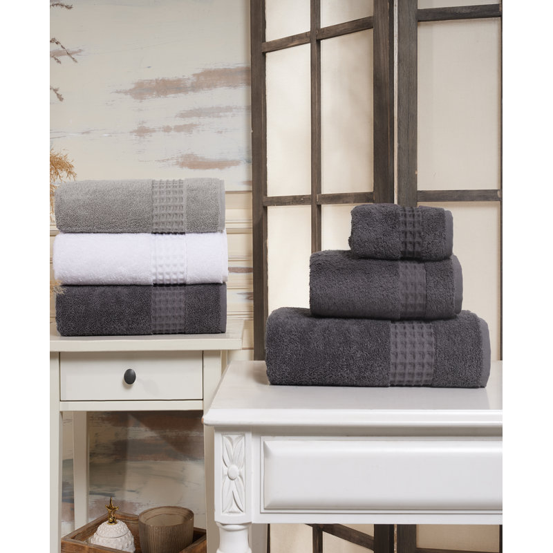Ensemble de 2 serviettes de bain en coton turc Selena, Blanc