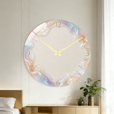 Horloge murale moderne en verre de 61 cm (24 pouces) avec bordure ondulée et fini or rose