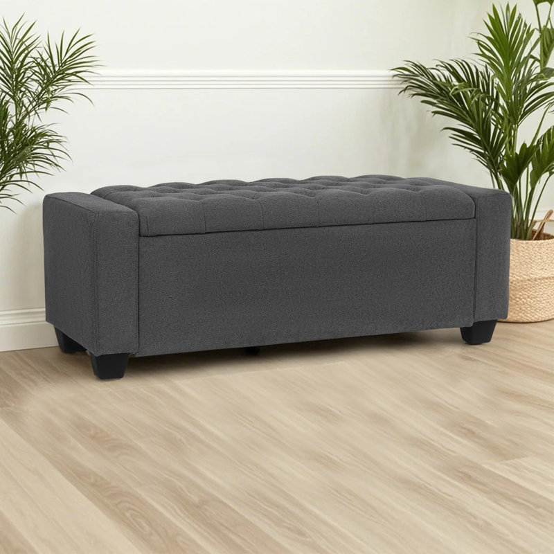49-Inch Storage Upholstered Storage Ottoman Bench, Dark Gray
