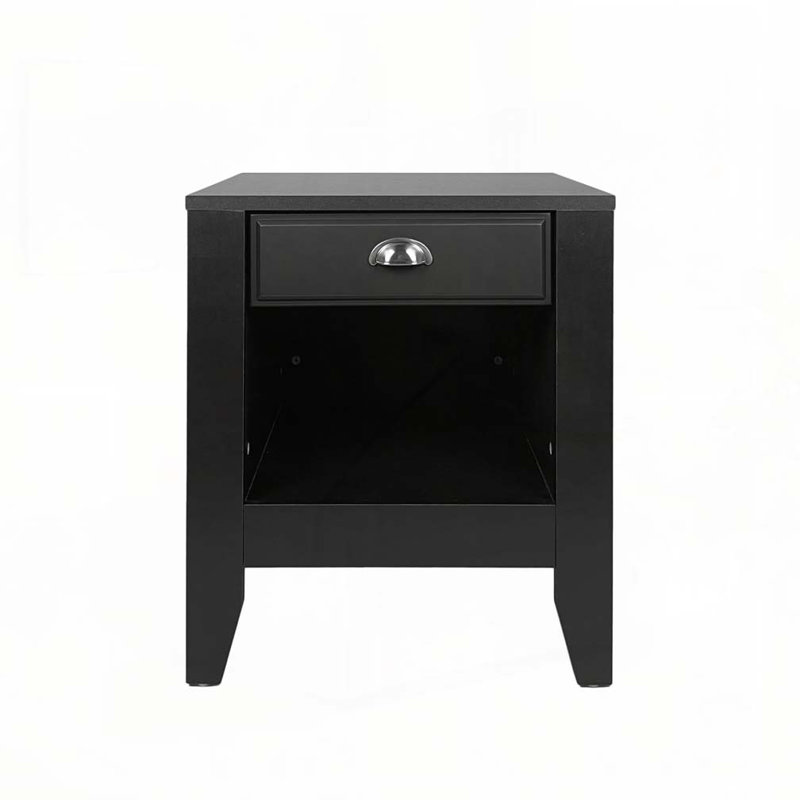Table d'appoint noire avec tiroirs et tablettes, Noir