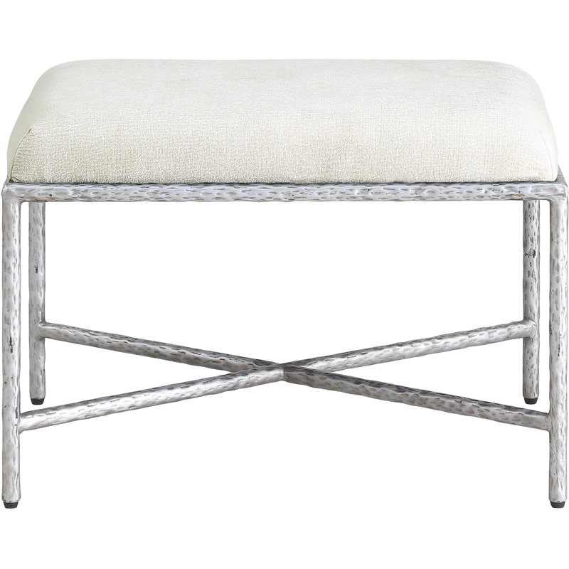 Iyania Chenille Fabric Bench, Cream Chenille Fabric, Silver