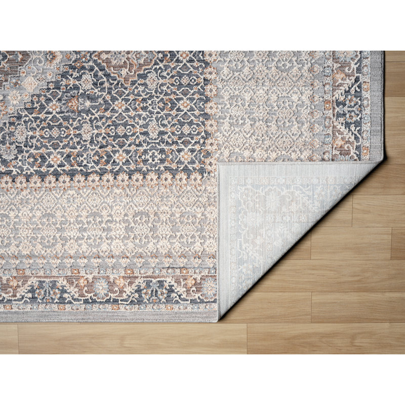 Gracee Sirius – Classic Blue Medallion Rug with Intricate Floral Border, Rectangle 12'6" x 15'