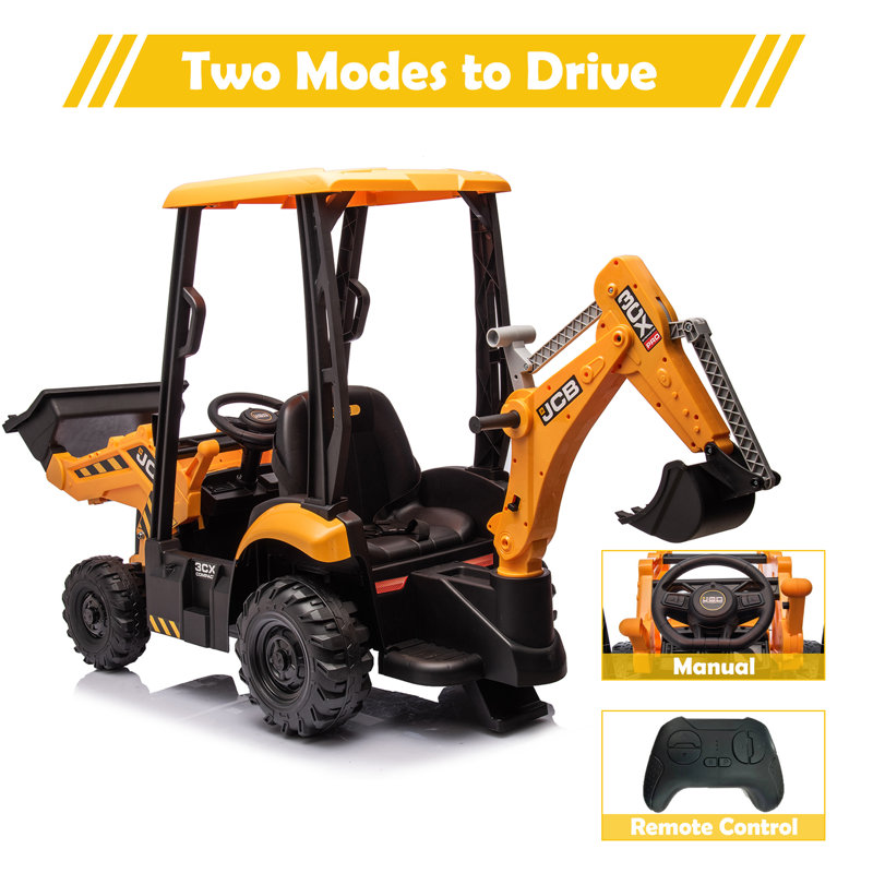 Yellow 12V Kids Ride-On Excavator with Remote Control