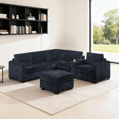 Modular L-Shaped Sectional With Usb Console & Cocktail Ottoman