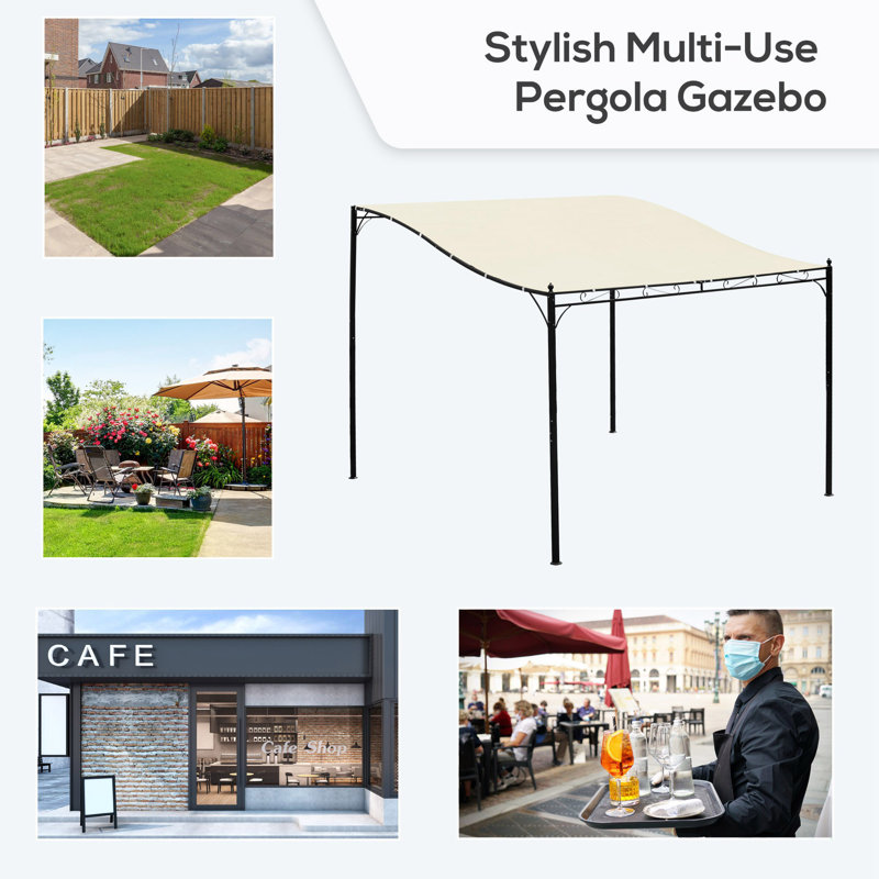 Outsunny Steel Outdoor Pergola Gazebo, Patio Canopy With Weather-Resistant Fabric And Drainage Holes For Backyard Pool Deck Garden