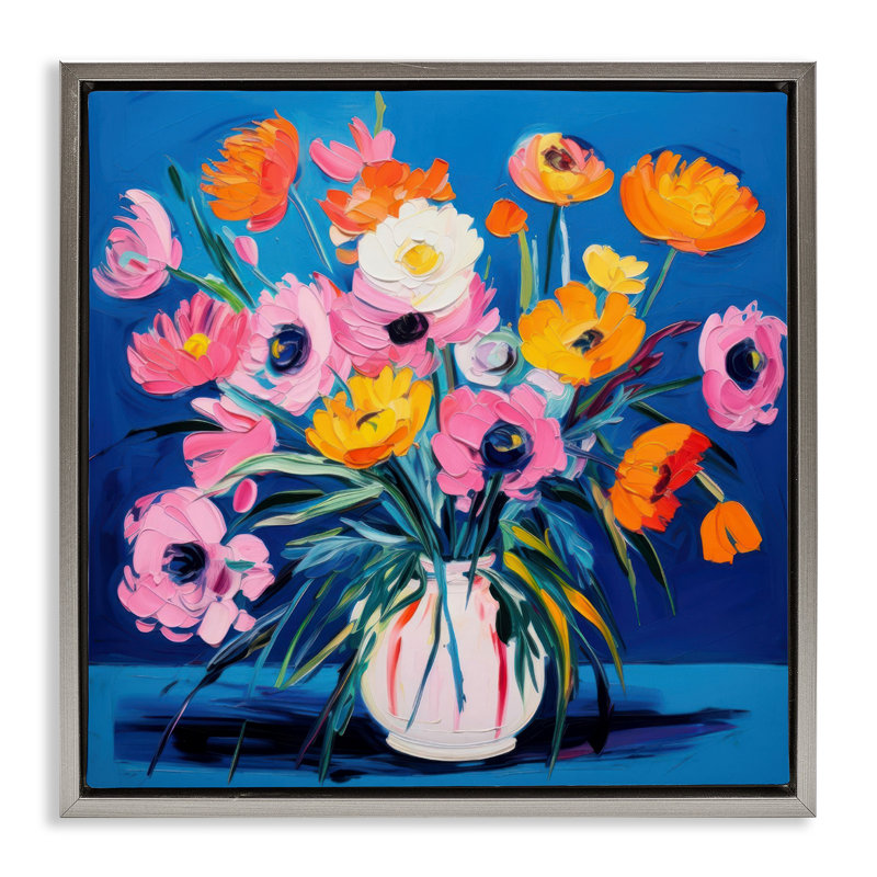  Art mural sur toile Bright Poppies Bouquet par LSR Design Studio, H 25 po x l 25 po, Gris