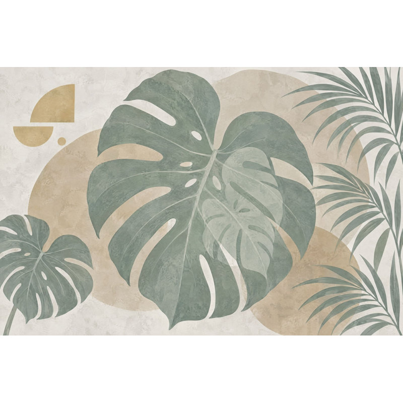 Papier peint botanique vert sauge feuilles tropicales, 140 po x 108 po, Non tissé
