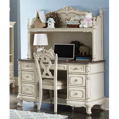Chaise de bureau antique avec siège rembourré et sculpture traditionnelle