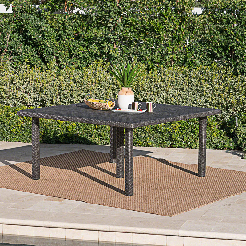 Voline 64" Square Wicker/Rattan Dining Table - Perfect For Outdoor Hosting And Entertaining, Grey