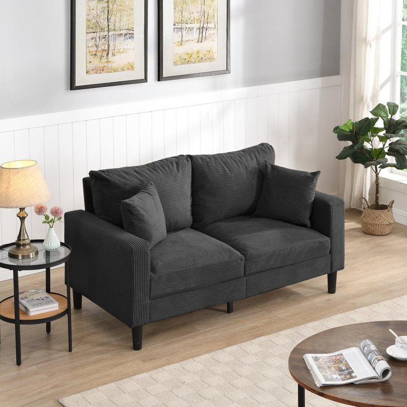 74" High Resilience Three Seater Sofa, Dark Gray Corduroy, 34.6" H x 74.8" W x 30.7" D