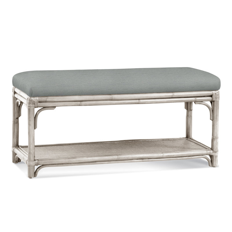 Summer Retreat Wicker Shelf Storage Bench, Antique Frost White, Ivory Crypton Performance; 0886-91