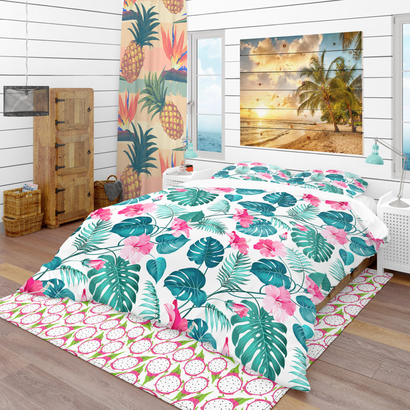 Ensemble de housse de couette tropical, Housse de couette très grand + 2 taies décoratives