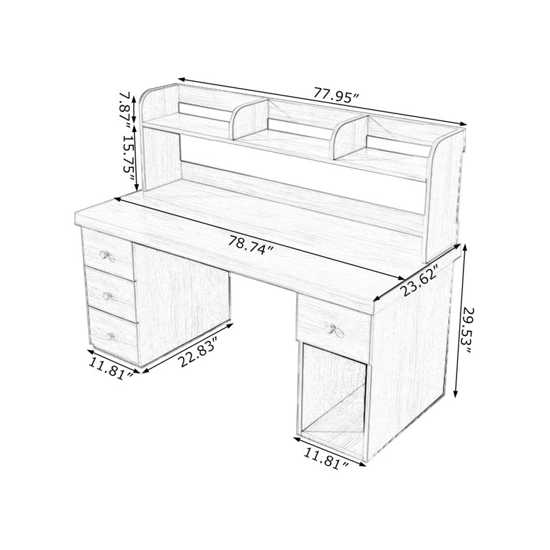 Bureaux rectangulaires en bois massif noyer, H 53,15 po x l 78,74 po x P 23,62 po