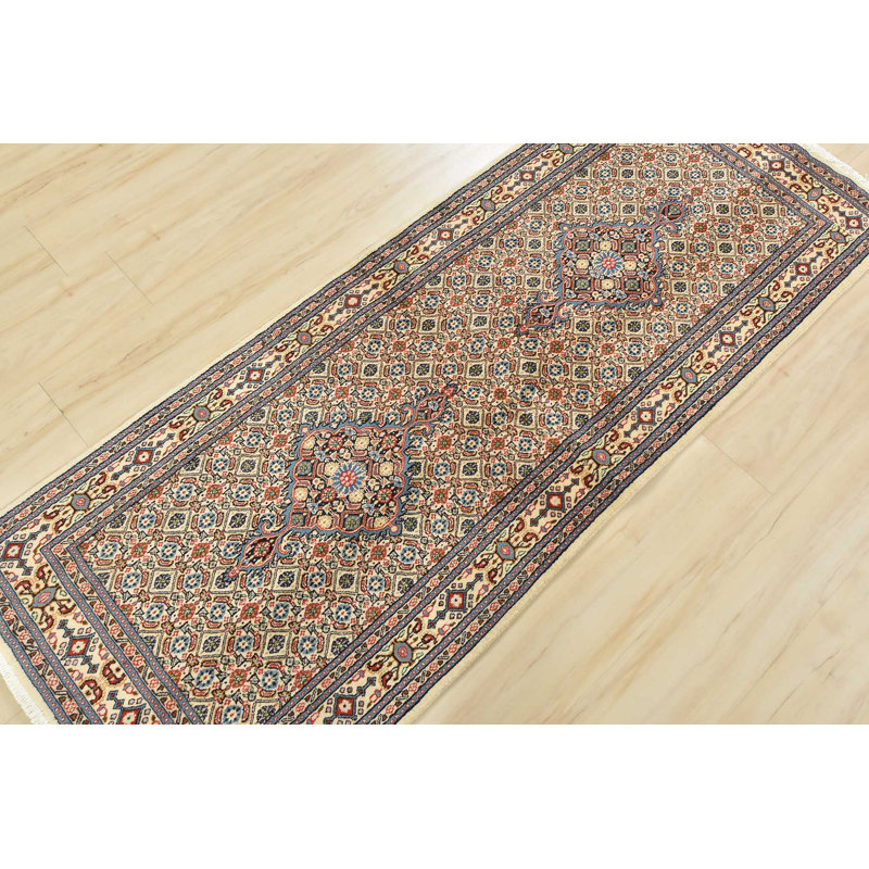 Tapis de couloir blanc en laine des années 1990 2 pi 7 po x 6 pi 5 po Dheny