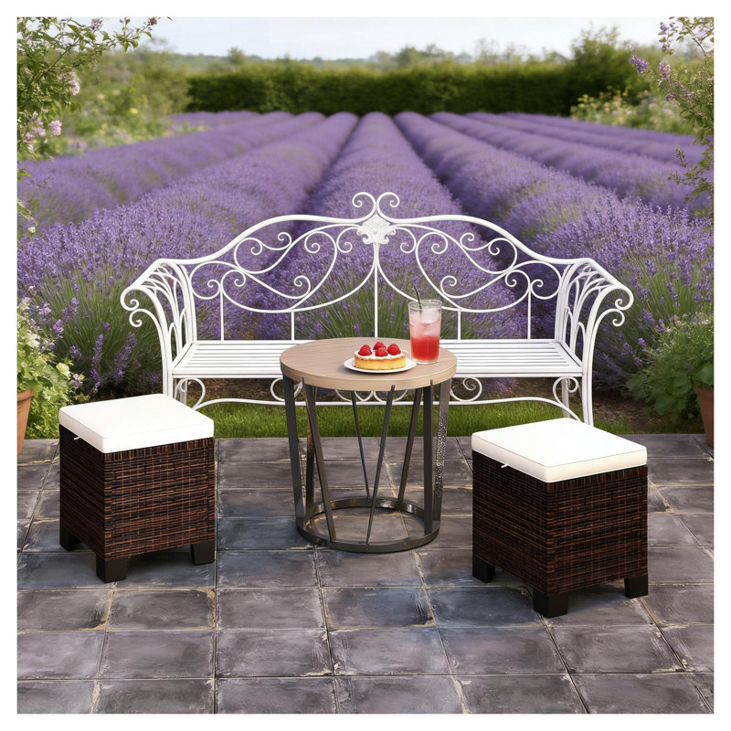 Ensemble de 2 cubes de repose-pieds d'extérieur beige avec structure en osier et coussins amovibles, Beige