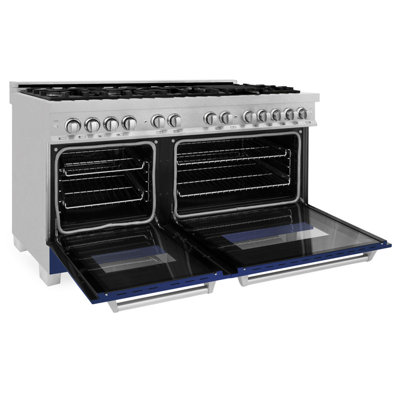 ZLINE 60" Legacy Dual Fuel Range, Satin Stainless Steel and Blue Matte