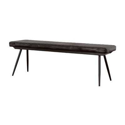 Vafa Genuine Leather Upholstered Dining Bench in Brown and Black
