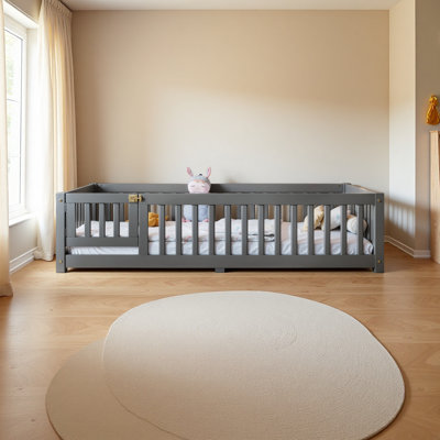 Bed Floor Bed with Safety Guardrails and Door for Kids