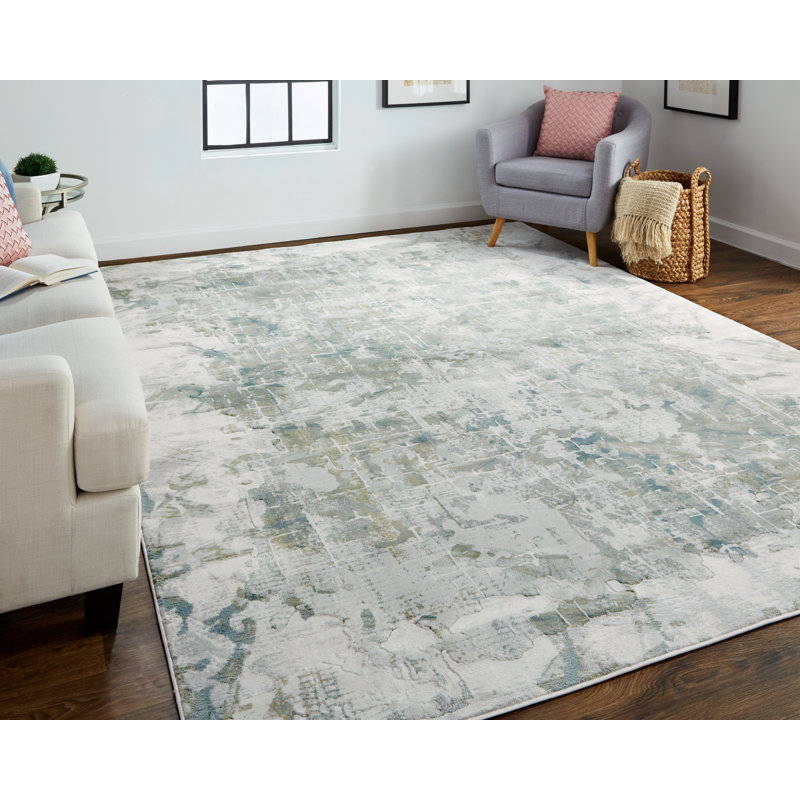 Aybek Abstract Ivory/Green Area Rug, Rectangle 5'3" x 7'6"