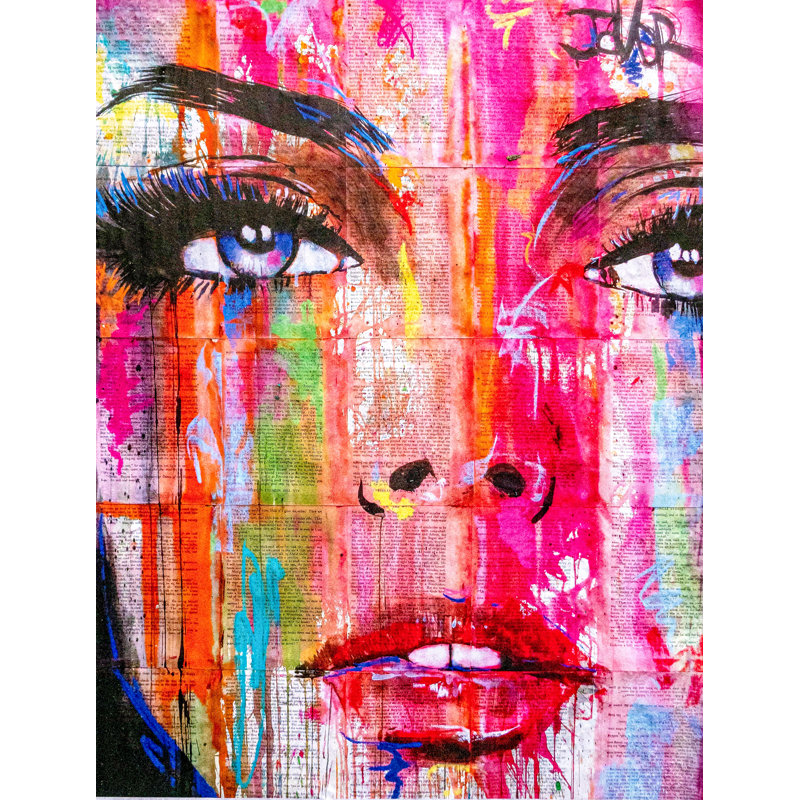 Visage peint coloré sur des pages de livre, femme, rouge, bleu, rose, jaune, vert, H 36 po x l 24 po x P 1,5 po