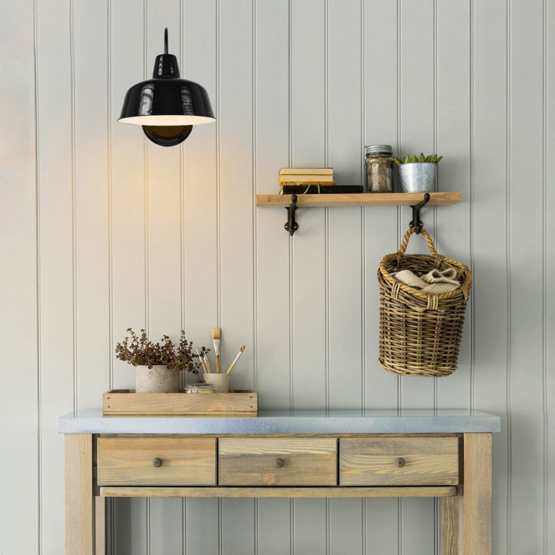 Luminaire de grange d'extérieur Jaklynn, H 13,13 po x l 10,38 po x P 12,63 po, Noir satiné