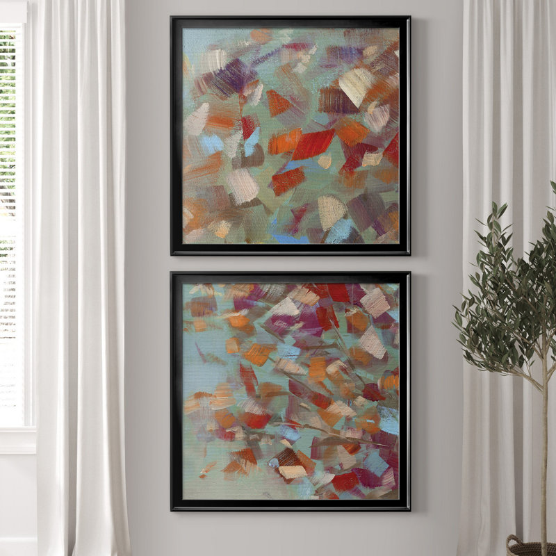 Confetti Party I - ensemble de 2 reproductions d'art, H 26,5 po x l 53 po x P 1,5 po, Toile avec cadre noir, Pas de tapis