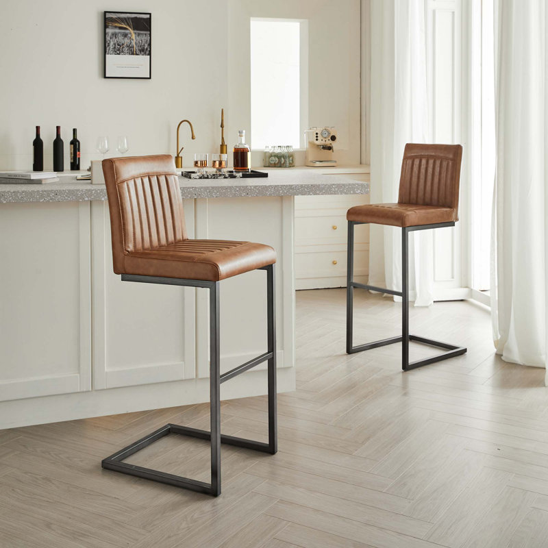 Tabouret de bar rembourré avec structure en métal noir robuste pour îlot de cuisine, salon et pub (ensembles de 2 pièces)