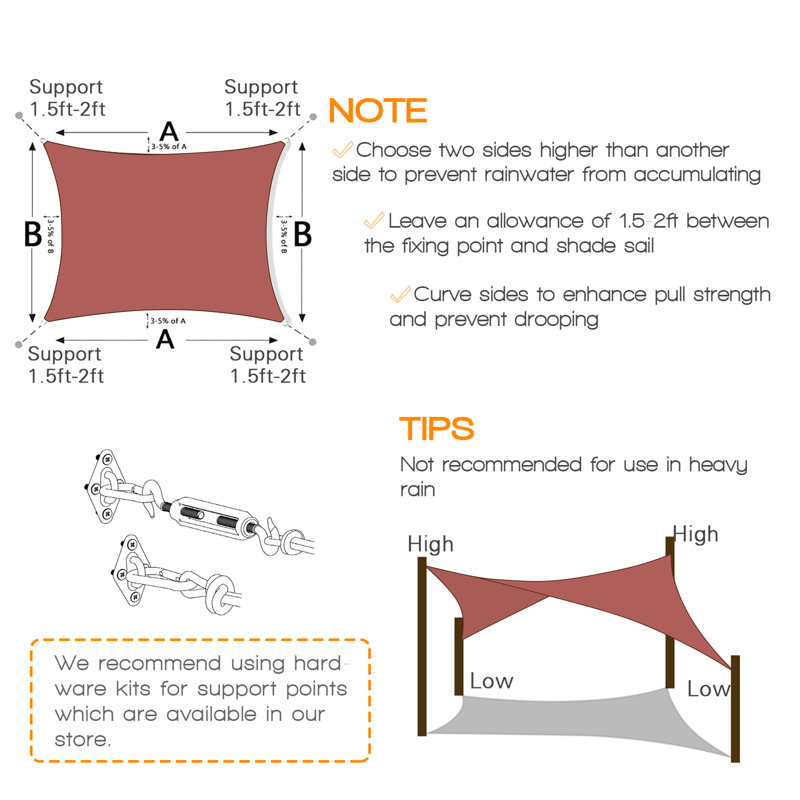 Customize Rectangle Sun Shade Sail, 16' x 20', Rust Red