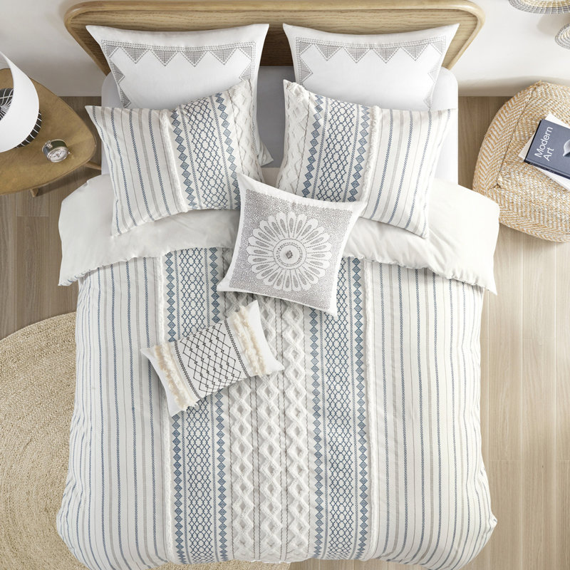 Housse de couette en coton très grand / très grand - chenille, motifs géométriques, sans produits chimiques avec multicolore, 4 attaches de coin, literie chaude et douce