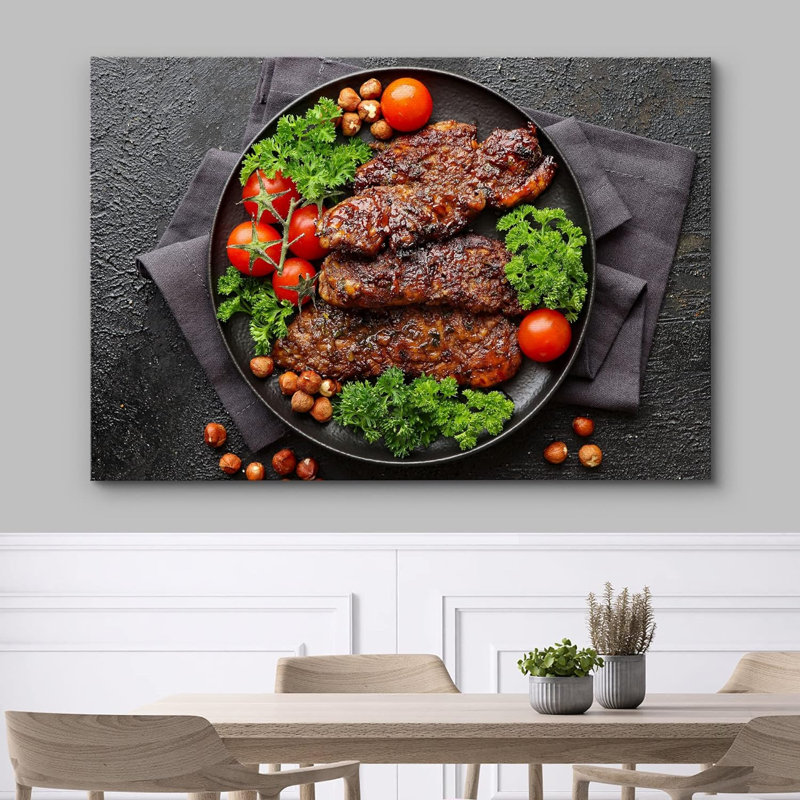 Grille, sauce barbecue, steak, noisette, champignon, nourriture, et, cuisine, photographie, décoration murale, rustique