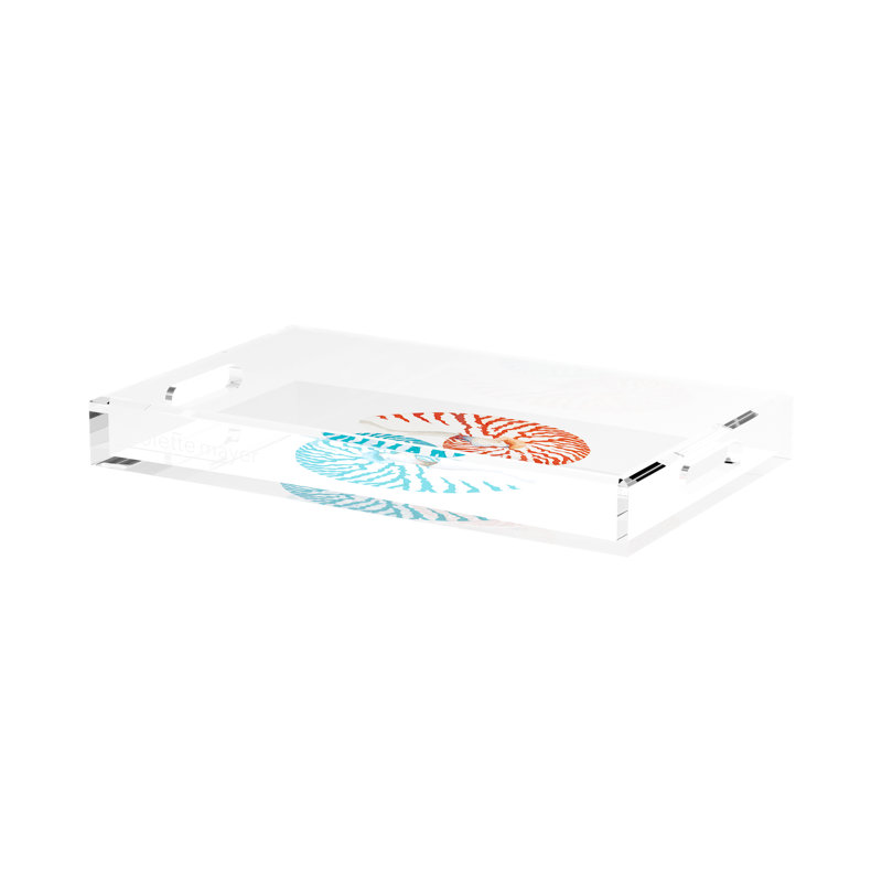 Nautilus Coral Turq Acrylic Rectangle Decorative Tray, 17"W x 10.5"D x 2"H