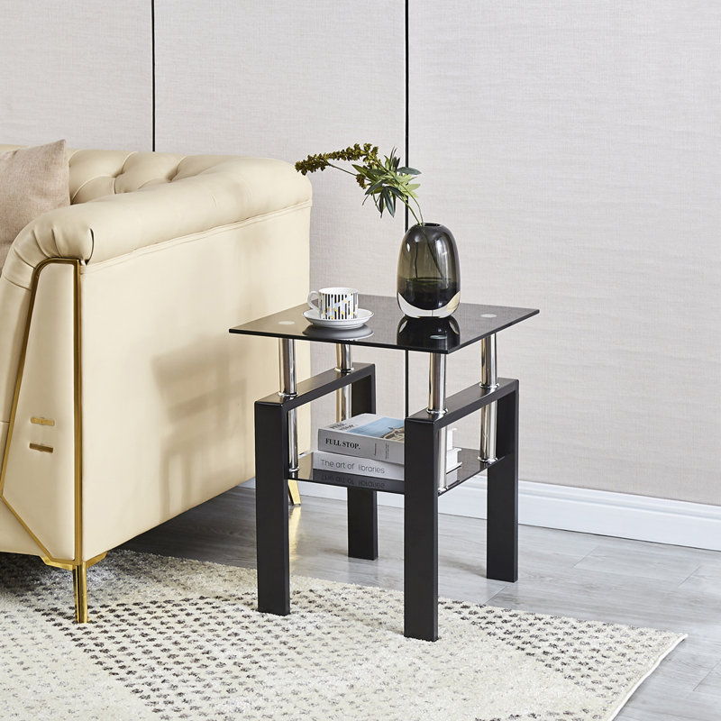 2-Layers Small Table with Storage, Black